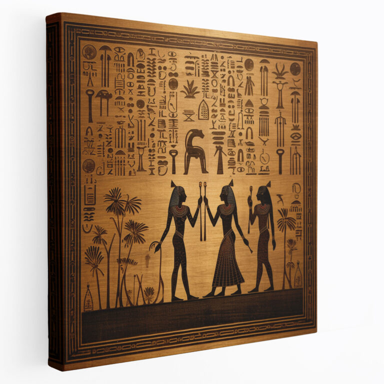 Wanddekoration mit Hieroglyphen-Zauber und Papyrus - Ägyptische Antike Weisheit auf Leinwand