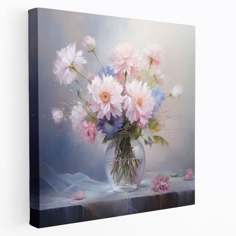 Pastell Leinwandbild - Blumenstrauß Wandkunst - Pastell Wohnkultur Leinwand