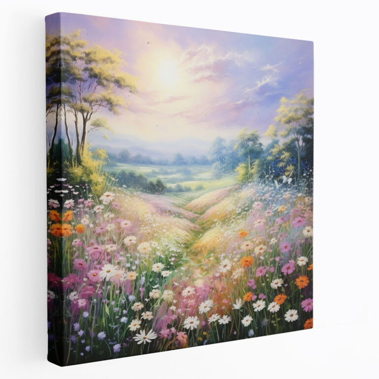 Pastell Leinwandbild - Wiesenlandschaft Wandkunst - Pastell Leinwandbild Wiesenlandschaft
