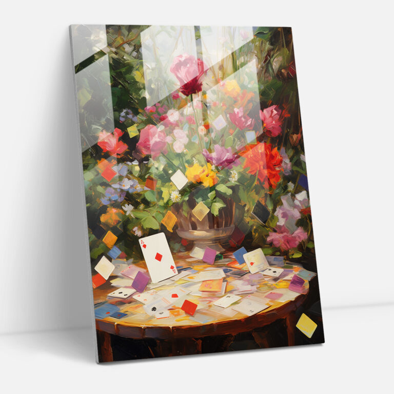 Spielkarten Glasbild - Impressionistisches Ölgemälde blühender Blumen