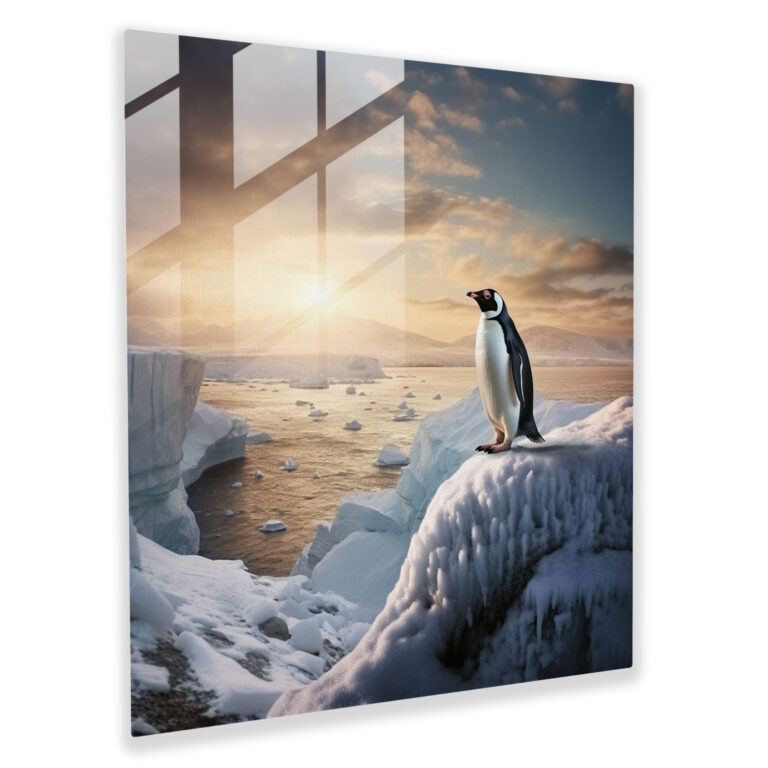 Besinnliches Arktis-Pinguin Glasbild - Pinguin Vintage-Flair Nostalgische Atmosphäre Fotografie