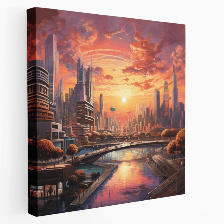Stadt Sonnenuntergang Leinwandbild