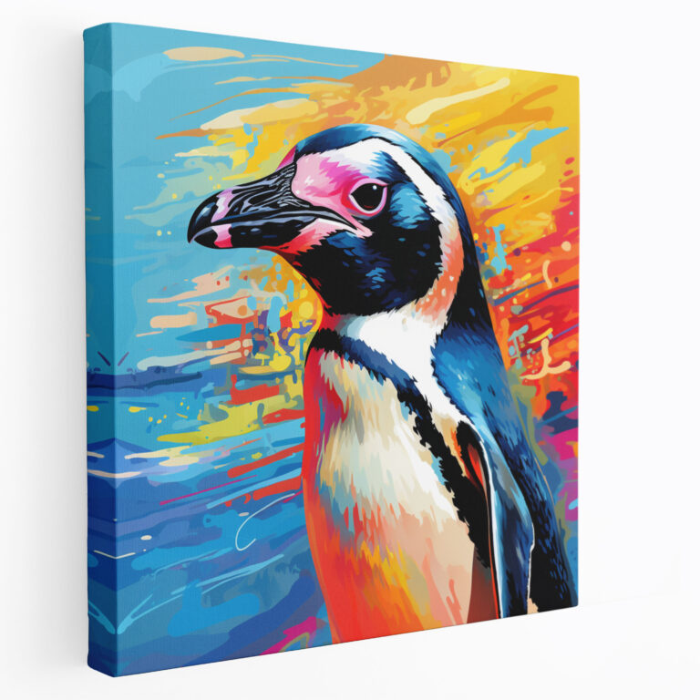 Pop-Art-Pinguin Leinwandbild - Mutige und lebendige Wandkunst - Pinguin Pop-Art-Stil bunte Hintergrundgestaltung Leinwand-Wandkunst