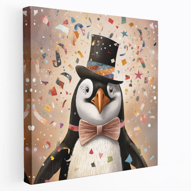 Verspieltes Pinguin Leinwandbild Wanddekoration - Pinguin Fliege Bezaubernd Wanddekoration