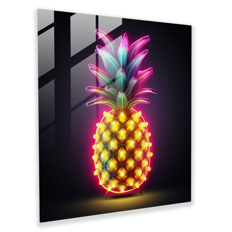 Neon leuchtende Ananas Glasbild - Ananas Glas Kunst Neon Zeichen Glas Wandkunst