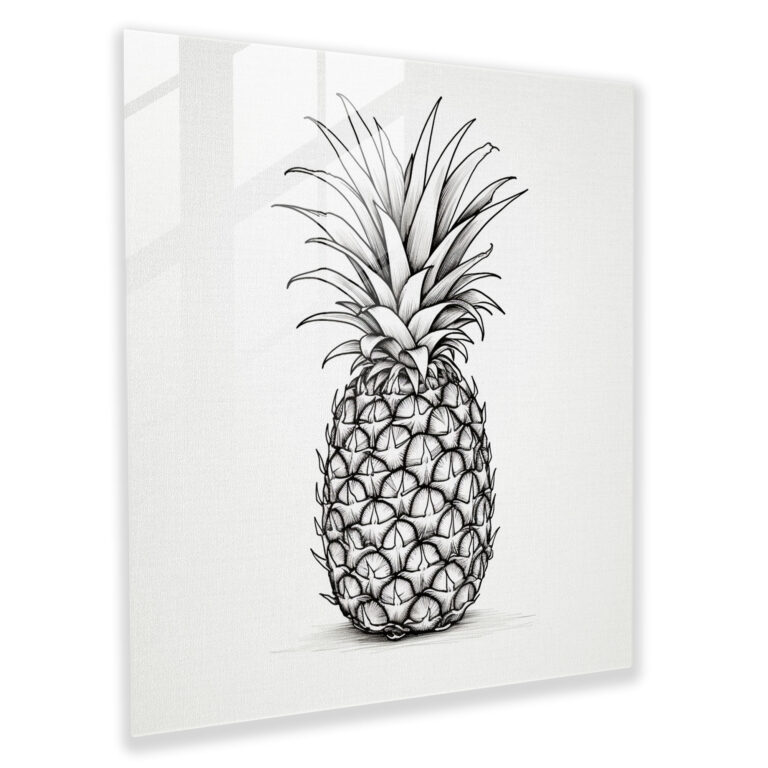 Glasbild Ananas - Ananas Glas Wandkunst Linienzeichnung Wanddekoration.