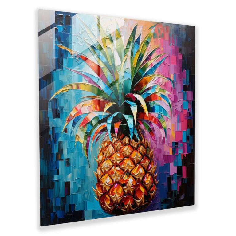 Glasbild Ananas abstrakt - Ananas Mixed-Media-Kunstwerk Glasbild Glas-Kunst
