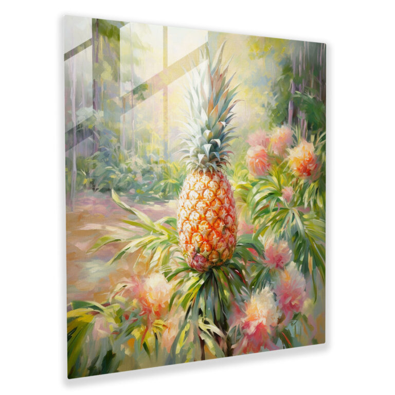Idyllisches Ananas Glasbild - Ananas Pinselstriche Glasbild