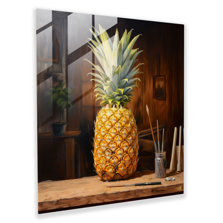 Glasbild Ananas - Glaswandkunst realistisches Ölgemälde Ananas