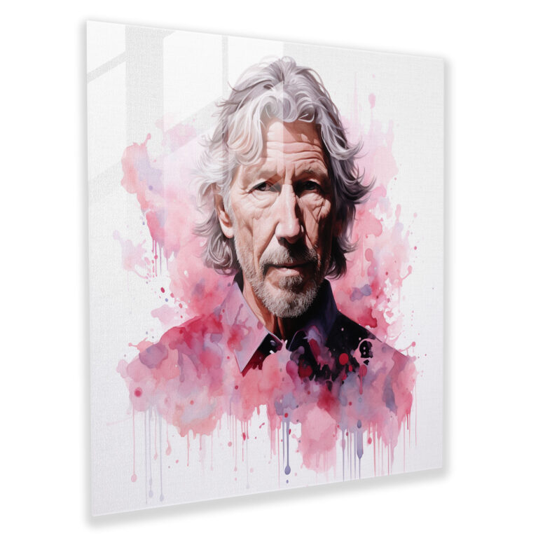 Glasbild Pink Floyd - Roger Waters Aquarellportrait - Wanddekoration Aquarellportrait Glaswandkunst