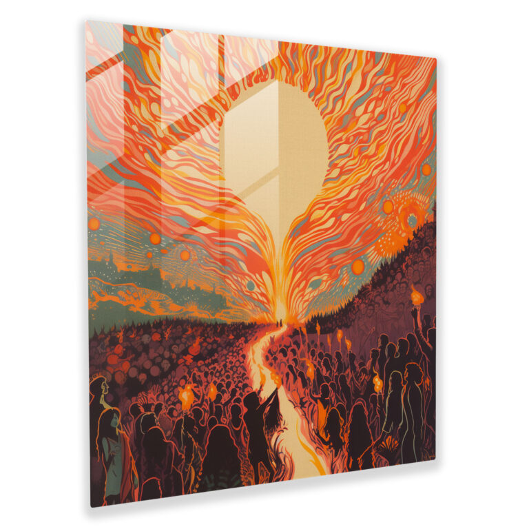 Glasbild Pink Floyd - Konzertplakat mit psychedelischer Menge - Wanddekoration Glas Kunst Vintage Konzertplakat