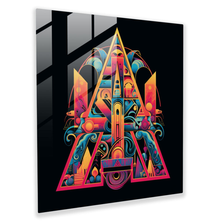 Glasbild Pink Floyd - Retro Psychedelische Typografie - Wanddekoration Lebendig Glaswandkunst