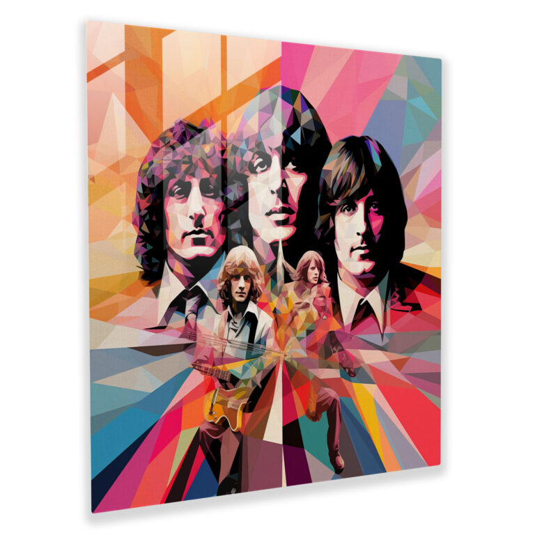 Glasbild Pink Floyd Pop Art Collage der Bandmitglieder - Heimdekoration Kreativität Glas-Kunst