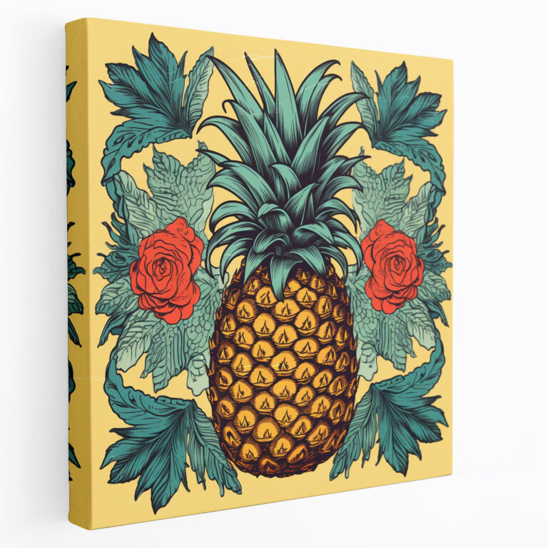 Vintage Ananas Leinwandbild - Künstlerische Wanddekoration - Detaillierte Vintage Ananas Vintage Farbpalette