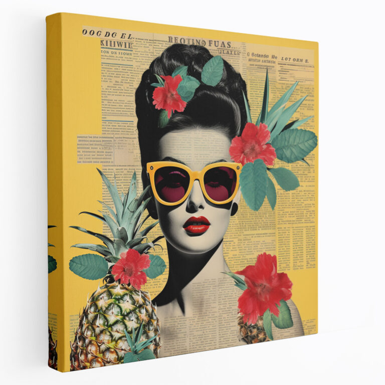 Pineapple Wandkunst - Retro Collage Leinwandbild - Ananas Leinwand Wandkunst Wanddekoration