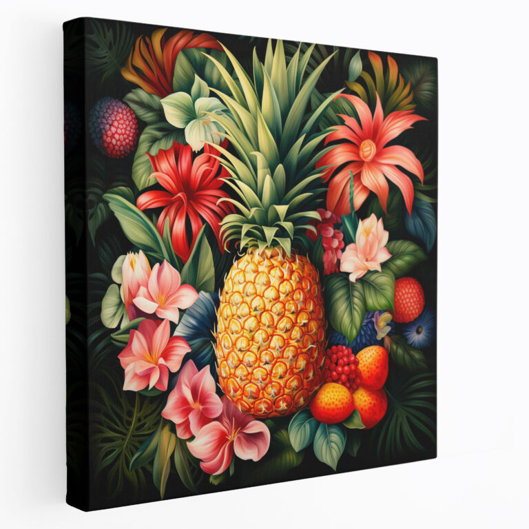 Tropisches Ananas Leinwandbild - Ananas Wanddekoration Farbenfrohe Blumen Wohnkultur
