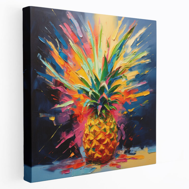 Abstraktes Ananas Leinwandbild - Ananas Leinwandbild lebendige Farben dynamische Komposition