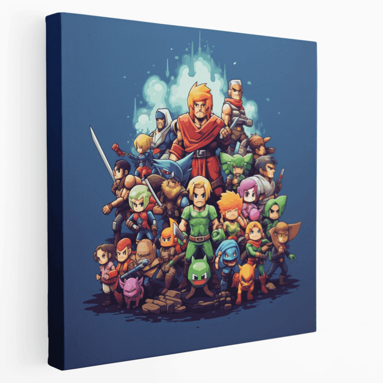Leinwandbild mit Pixel-Art von ikonischen Anime-Charakteren
