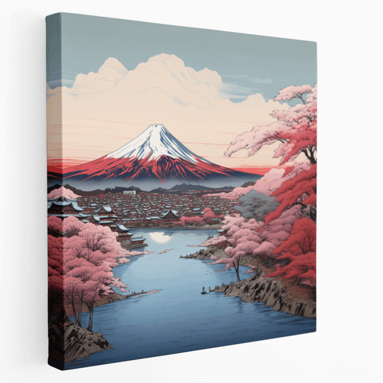 Leinwandbild Fuji mit Kirschblüten