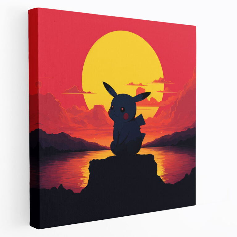 Pokémon Wanddekoration - Pikachu Silhouette Sonnenuntergang Leinwandbild - Pokémon Wandkunst Leinwand