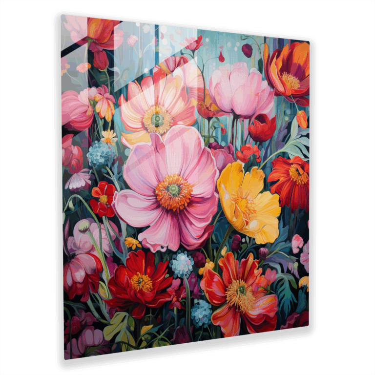 Lebhaftes Blumen-Glasbild - Zeitgemäße Wanddekoration