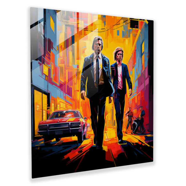 Pulp Fiction Glasbild - Urbanes Neon-Graffiti-Kunstwerk - Glasbild Graffiti-Stil urbane Straßenkunst