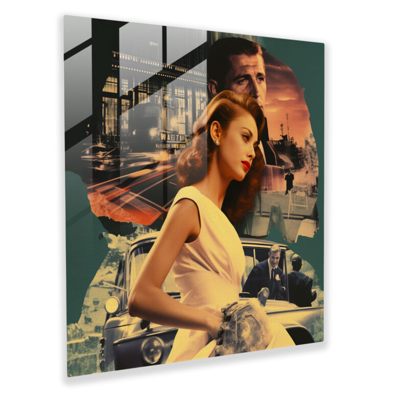 Glasbild Pulp Fiction - Retro-inspirierte Collage Wanddekoration