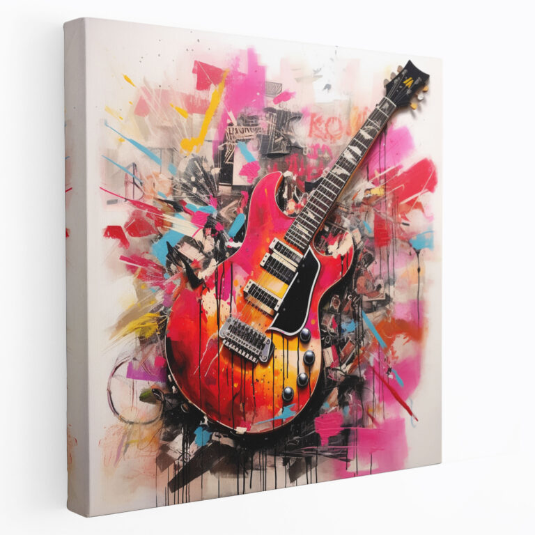 Pink Floyd Leinwandbild - Gitarre und Textzusammensetzung - Pink Floyd Leinwandbild Mixed Media Texte