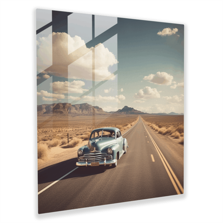 Nostalgisches Auto Glasbild - Retro Wanddekoration