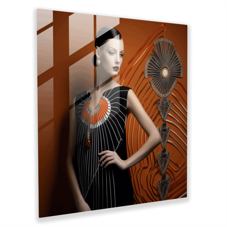 Glasbild Opulente Eleganz - Retro-Fashion Glaswandkunst