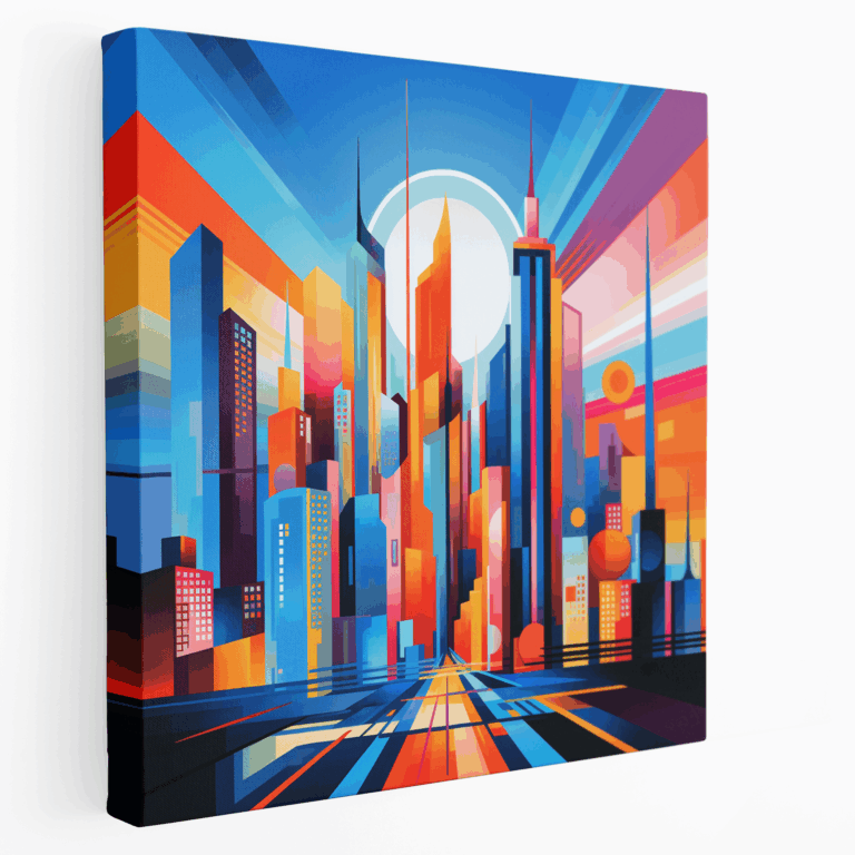 Stadtskyline Leinwandbild mit geometrischem Design