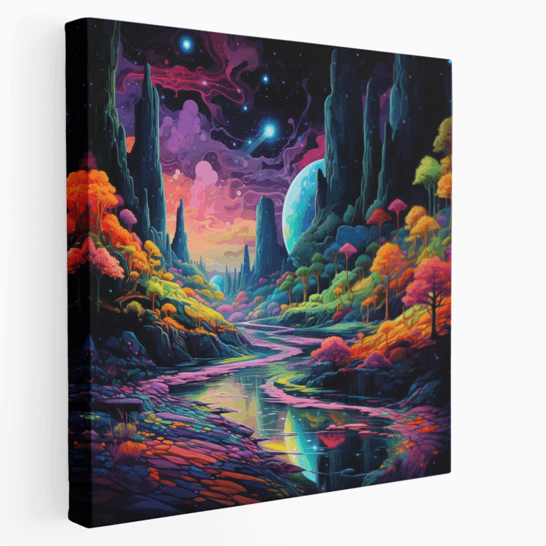 Neon Fantasy - Lebendiges Psychedelisches Leinwandbild