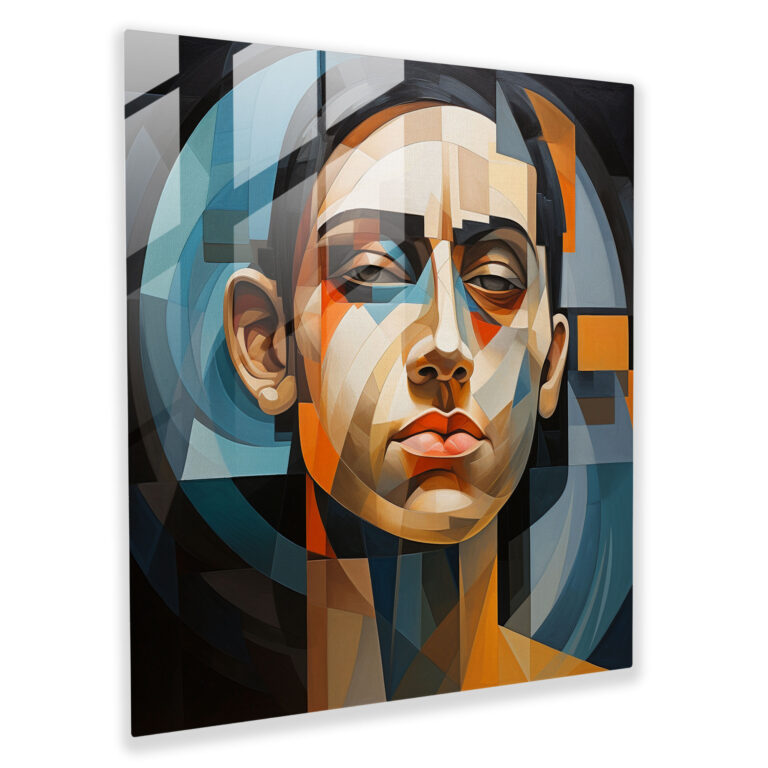 Abstraktes Kubistisches Glasbild - Porträt Wohnkultur Dynamische Komposition Moderne Kunst