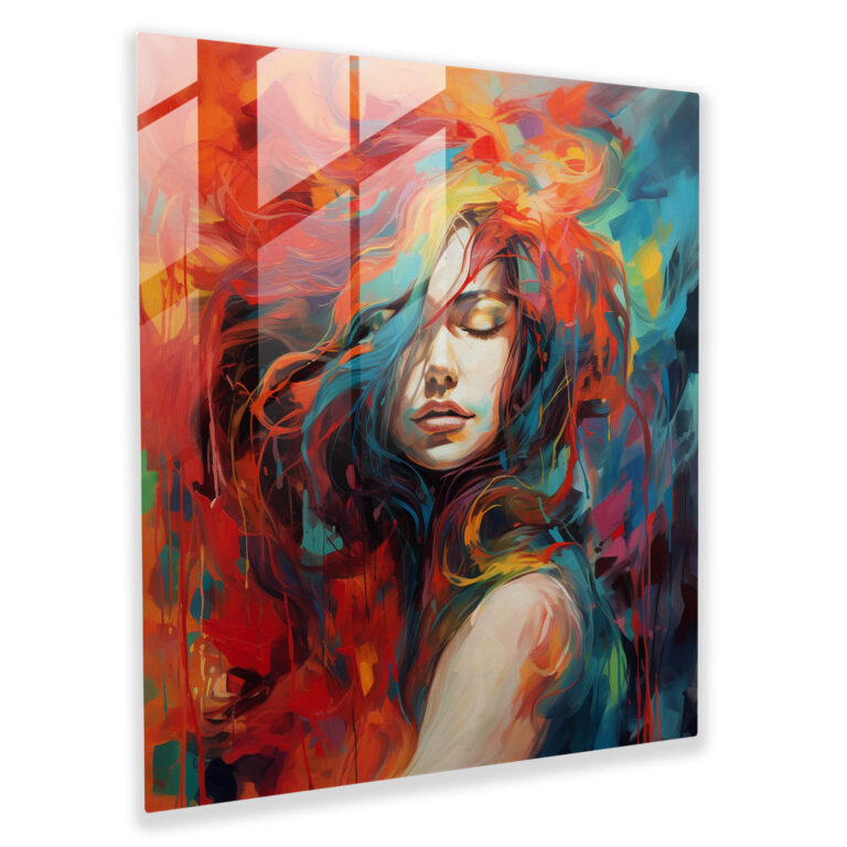 Lebhaftes abstraktes Glasbild - Porträt einer Frau - Leinwandbild modern Wanddekoration