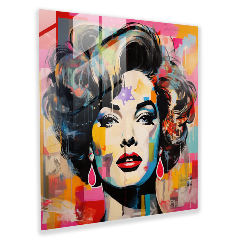 Glasbild Pop Art - Lebendiges Porträt einer Musikikone - Porträt Glaswandkunst Glasbild