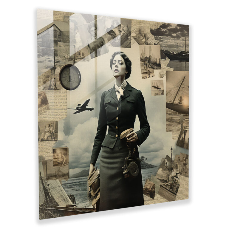 Zeitloses Collage Glasbild - Porträt Wanddekoration Glasbild Wohnkultur