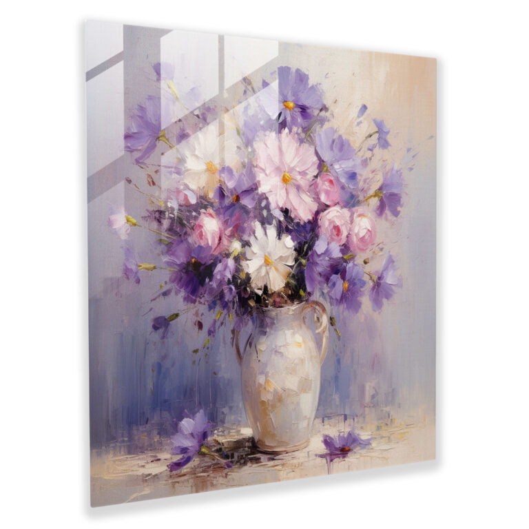 Lila Blumenstrauß Glasbild - Heimdekoration Lila Bouquet