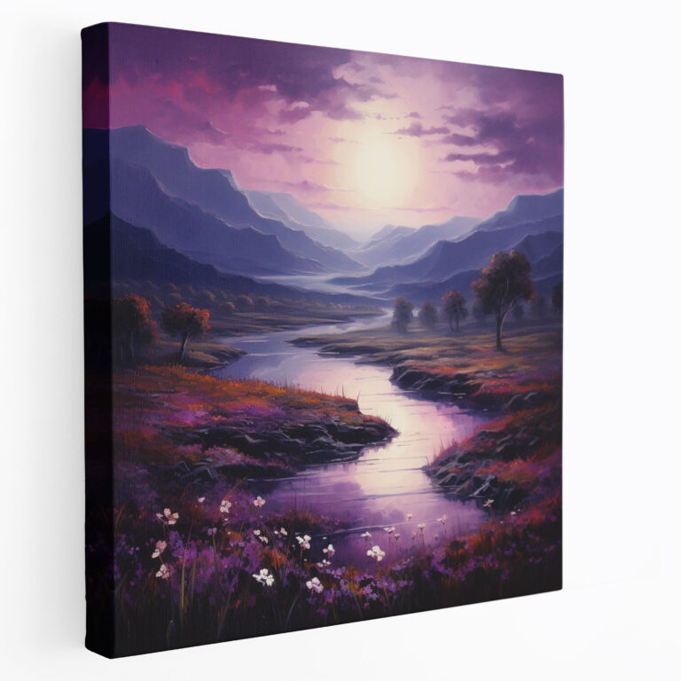Lila Landschaft Leinwandbild - Zuhause Dekoration lila Wandkunst