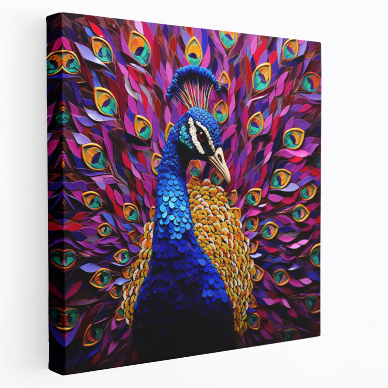 Lila Pfauenmosaik Leinwandbild - Lila Wandkunst Leinwand