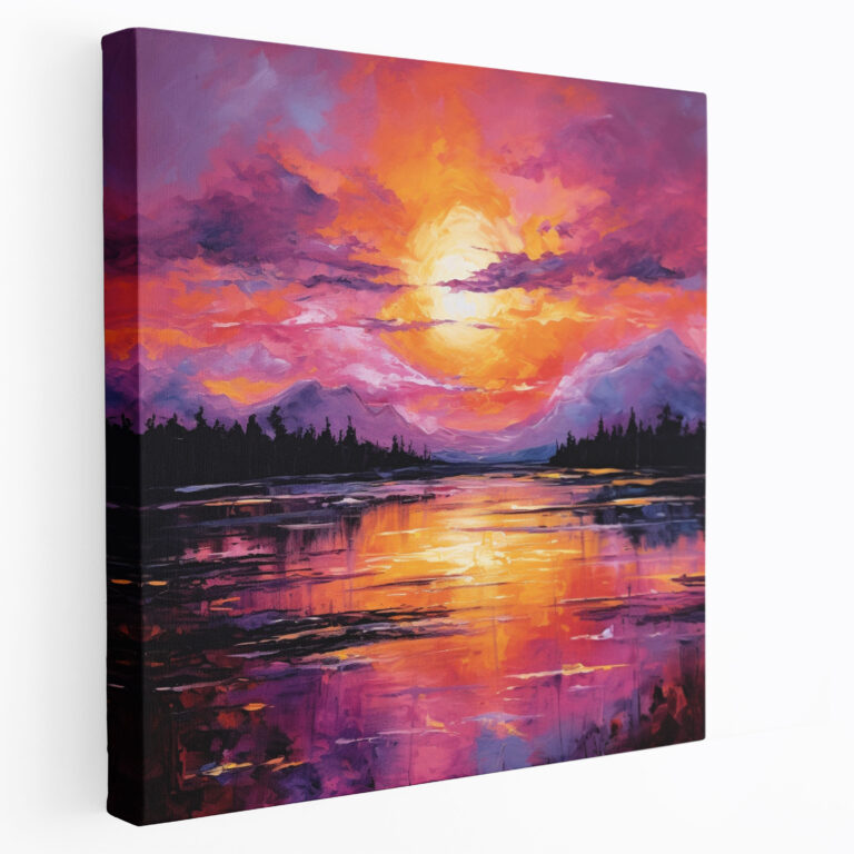 Lila Sonnenuntergang Leinwandbild - Abstrakte Acrylmalerei - Lila Wandkunst Wohnkultur Leinwandkunst