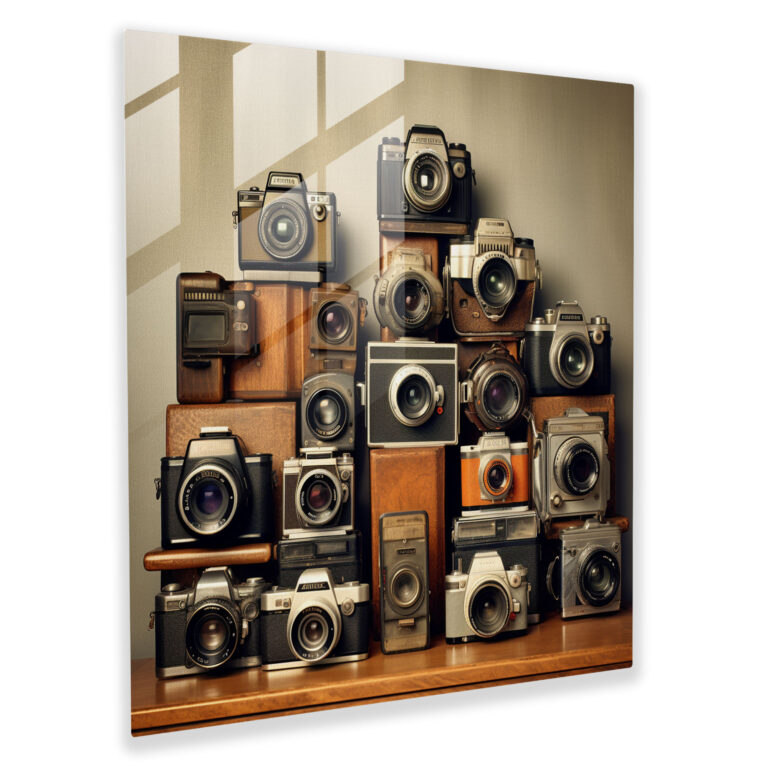 Glasbild Vintage Kamera Sammlung - Retro Vintage Kamera Sammlung Glas Kunst