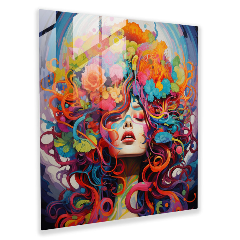 Retro Psychedelic Vortex Glasbild - Moderne Kunst Bunte Farben Psychedelische Kunst
