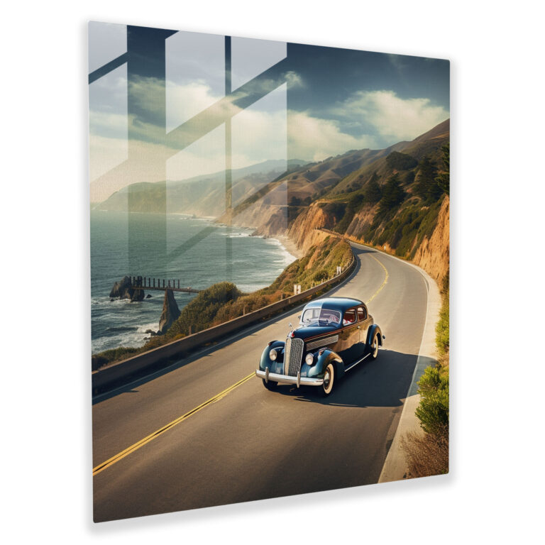 Glasbild Küstenfahrt im Vintage-Look - Retro Wohnkultur Glaswandkunst