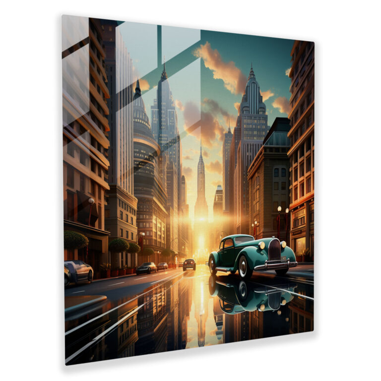 Art Deco Architektur Glasbild - Retro Cityscape Wandkunst