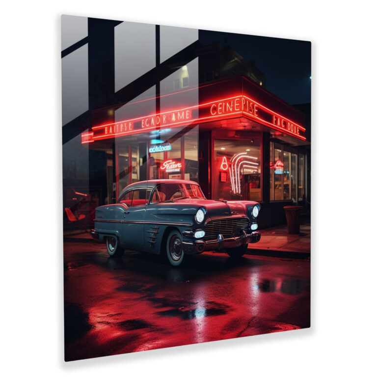 Glasbild Retro Neon Diner - Modernes Glaswandkunstwerk
