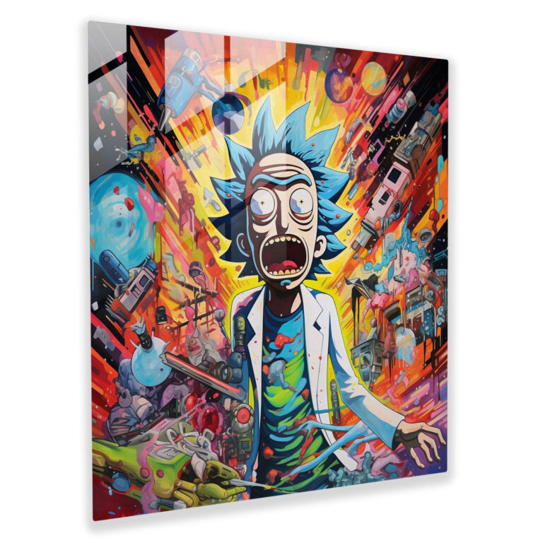 Glasbild Pop Art - Rick und Morty im Comicbuch-Stil umarmen Explosion