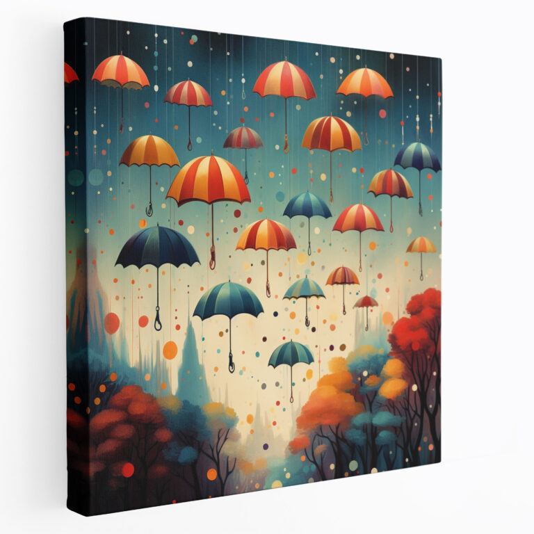 Schwebender Regenschirm Leinwandbild Wandkunst - Regen Wohnkultur Verspielt