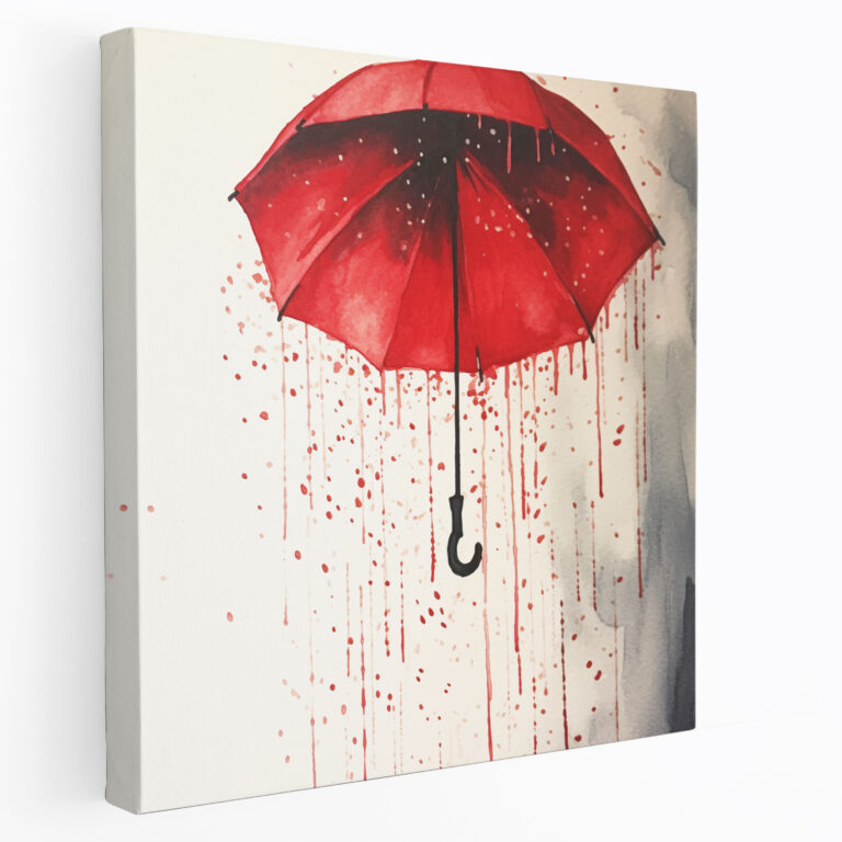 Regnerisches Leinwandbild - Regen Wanddekoration Gelassenheit Roter Regenschirm