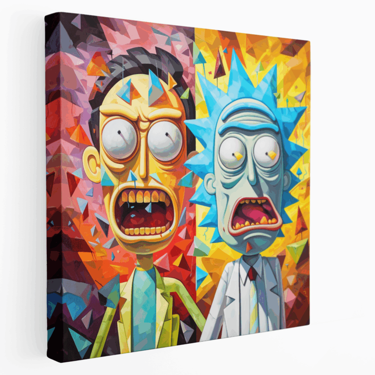 Leinwandbild mit kubistischem Rick und Morty Porträt