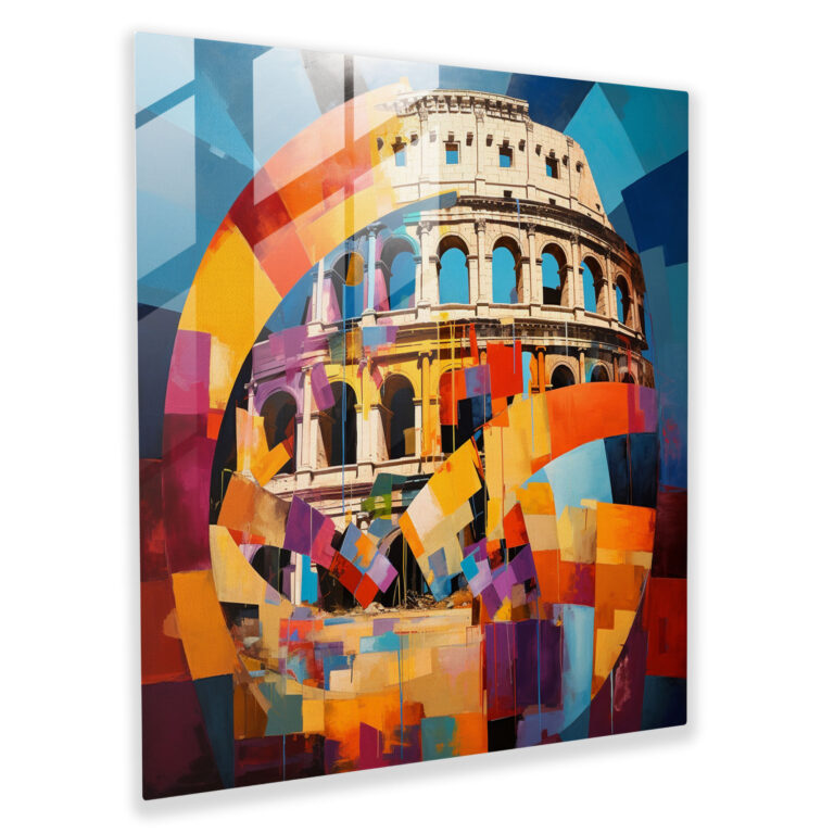 Elegantes Glasbild – Geometrische Fusion des römischen Kolosseums